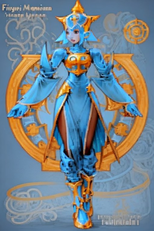 final fantasy character concept <lora:finfan:0.8> finfan,  blue and gold monk, high quality, crisp lines, fine detail,
